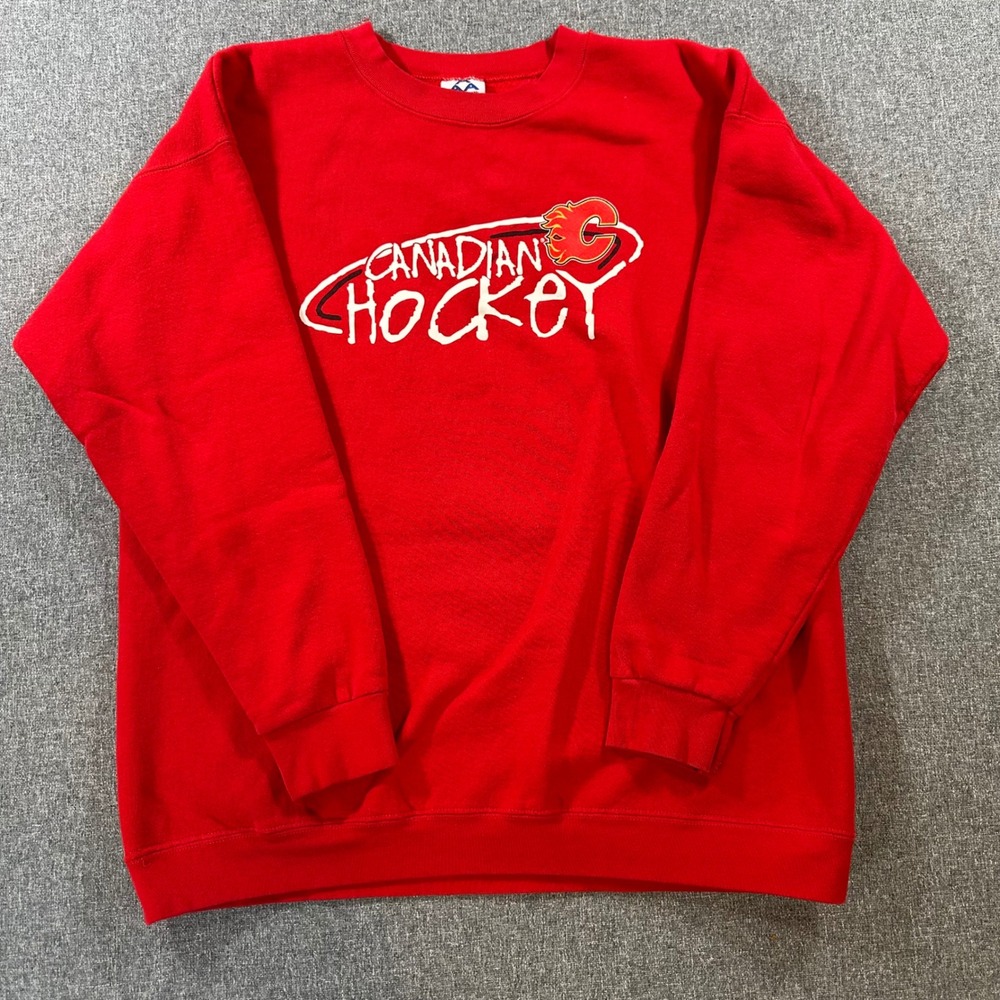 Vintage Alstyle Canadian Hockey Calgary Flames Red Sweatshirt Large Y2K Mens